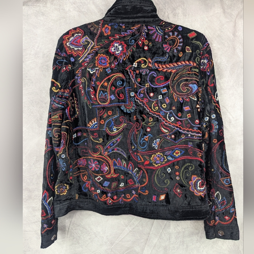 Laura Ashley Medium Embroidered On Black Velvet Jacket With Pockets - Picture 2 of 9